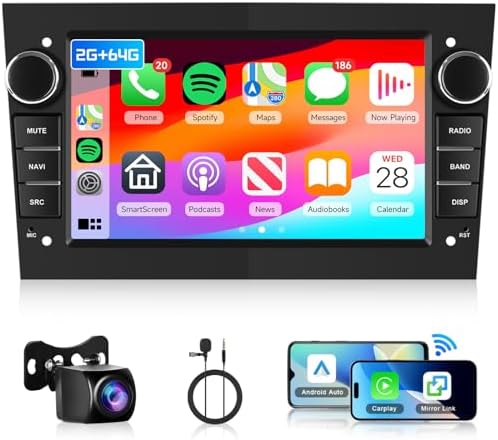 2+64G Android Car Radio for Opel Astra Corsa Antara Vauxhall Meriva Zafira Combo Signum Tigra Twin Top with Carplay Android Auto, Hodozzy 7 Inch Touchscreen Car Stereo with Bluetooth GPS,WiFi, FM/RDS