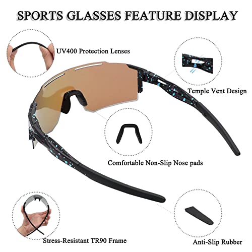 Foto von Eninedeuisou Sonnenbrille Fahrradbrille für Herren Damen UV 400 Schutz Schutzbrille MTB Sportbrille für Outdoorsport Radfahren Fahren Laufen Golf Baseball
