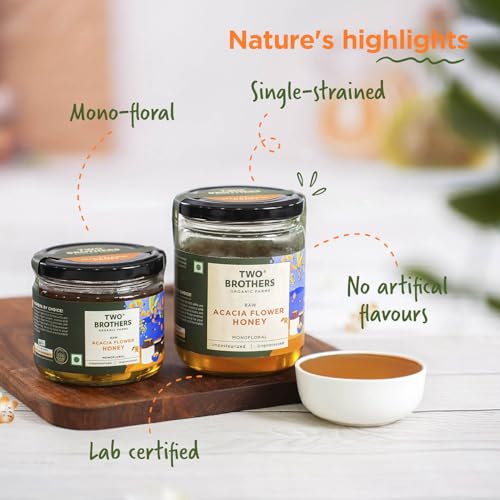 Image of Two Brothers Organic Farms Acacia Apiary Honey (350g) | Raw, Mono-Floral, Unfiltered & Unpasteurized | Natural, No Additives | Mild, Easily Digestible, Rich in Flavonoids