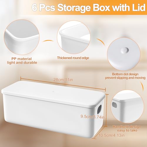 johgee 6 Stück Aufbewahrungsbox mit Deckel, Kunststoff Aufbewahrungsboxen, Aufbewahrungskorb mit Griffen, Ordnungsboxen, Organizer Box mit Aufklebern für Küche, Schlafzimmer, Schrank, Badezimmer