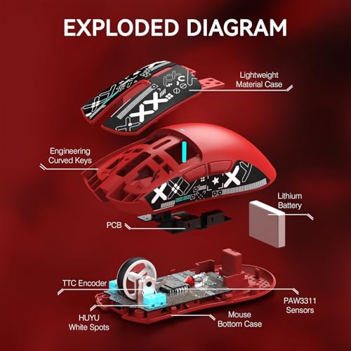 Image of ATTACK SHARK X11 Wireless Gaming Mouse, PAW3311 Sensor, Lightweight, RGB Charging Dock, 22,000 DPI, Tri-Mode Connectivity, 5 Programmable Buttons, Grip Tape Included - Red
