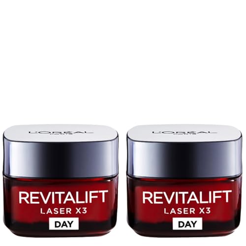 Image of L'Oreal Paris DOUBLE Laser Renew Triple Action Anti-Ageing Day Cream, Reduce Wrinkle And Fine Line Appearance, Moisturises, Firms, Brightens Skin, Pro-Retinol, Hyaluronic Acid And Vitamin C, 50Ml