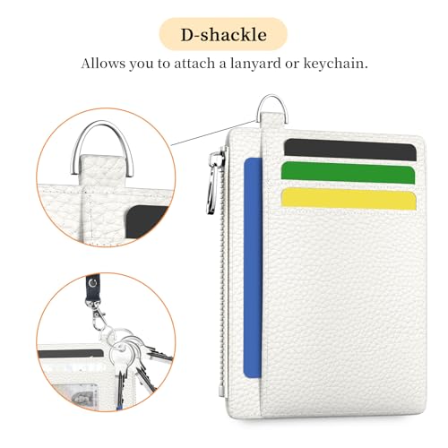 Image of Hancynir Minimalist Small Wallet Women Credit Card Holder, RFID Blocking Slim Mini Card Wallets Cute Front Pocket PU Leather Card Case Thin Travel Zipper Coin Cash for Ladies Men Wallet Gifts White