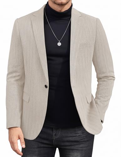 Image of COOFANDY Men Tweed Herringbone Blazer Casual Stylish Suit Jackets Notch Lapel Sports Coat Festival Wear Light Khaki