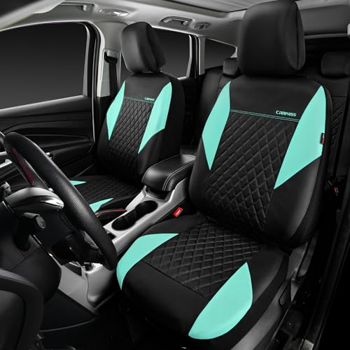 Image of CAR PASS Mint Leather Seat Covers Full Set-Universal Quilting Cute Girly Car Seat Cover with 5mm Composite Sponge Inside,Airbag Compatible,2zipper Bench for Most Sedan,SUV,Truck(Full Set,Mint)