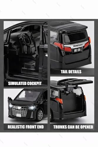 Image of 1:36 Scale Toyota Alphard Toy Car - Vellfire Die-Cast Metal Pull Back MPV Model with Openable Doors, Lights & Sound - Alloy Mini Car Gift for Kids, Boys & Collectors (Black)