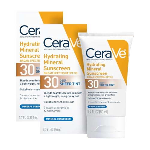 CeraVe Hydrating Mineral Sunscreen SPF 30 with Sheer Tint,Tinted ...