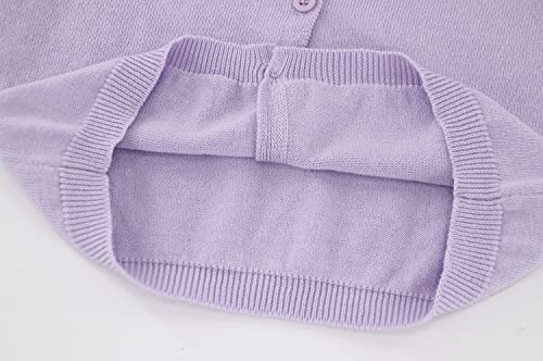 Girl's Sweater Cotton Crew Knit Neck Long Sleeve Uniform，Cotton Cardigan Sweaters,Purple 6Y #TOP7