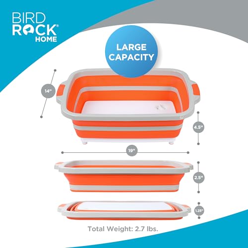 BIRDROCK HOME Collapsible Food Prep & Cutting Board and Grill Caddy Tub with Colander & Lid | Multifunctional Kitchen Vegetable Washing Basket | Silicone Dish Tub for BBQ, Picnic, Tailgate and Camping - Image 4