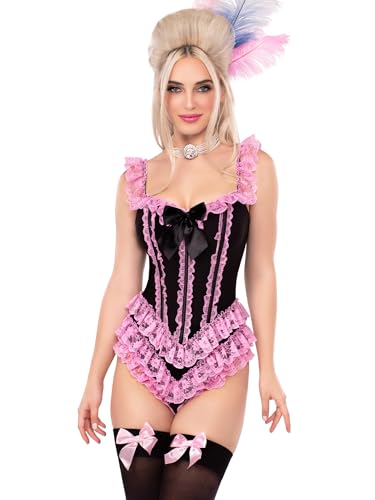 Bodysuit Leg Avenue Armatures Volants Noeud Lingerie Noire Rose Taille XS
