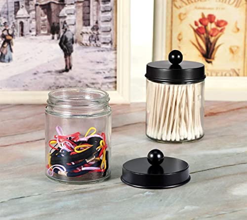 4Pc Mason Jar Bathroom Accessories Set —White Retro Mason Jar Lotion Soap Dispenser & 2 Qtip Holder & Toothbrush Holder,Rustic Farmhouse Decor+2 Pc Apothecary Jars Bathroom Vanity Organizer,Black #TOP7