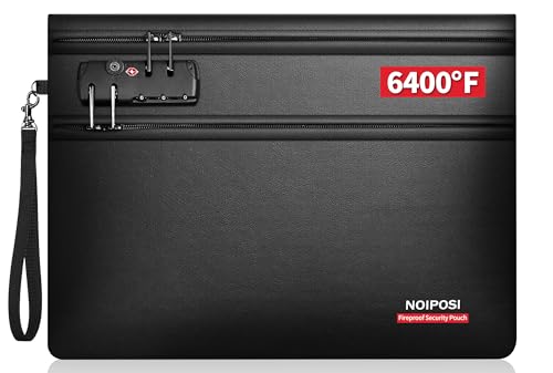Noiposi 6400℉ Fireproof Money Bag with Lock,Dual-Zip Compartments Fireproof Document Bag for Documents and Cash,12 Layers Heat Insulated Fireproof Pouch with Zipper,Protects Important Papers,Valuables