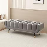 YCKEGEW Samtige Lange Ottomane-Bank, Bettbänke Mit Metallbeinen, Gepolsterte Fensterbank-Fußstütze Für Sofa, Kleiderladen-Sofa-Garderoben-Ruhebank(Grey,100cm)