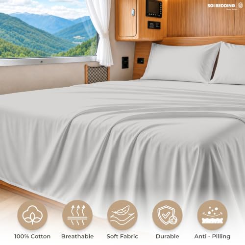 Image of SGI bedding 100% Egyptian Cotton Sheets RV King Size 600 Thread Count Sheets Set, Soft, Cooling, 15 inch Deep Pocket, Luxury Hotel Bedding, Breathable, Durable - Light Grey