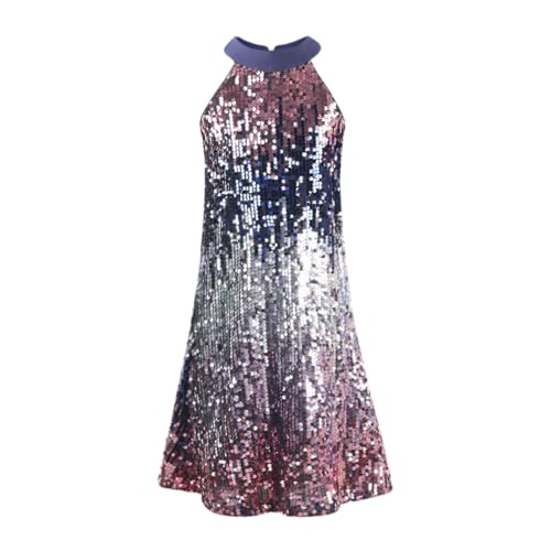 Image of WELAKEN Girls Ombre Sequin Dress Sparkly Fancy Short Puff Sleeves Gradient Party Dress