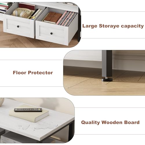 Garvee Industrial TV Stand with 2 Drawers, 79 in Entertainment Center, Fits TVs Up to 85 in, Rustic Style Media Console with Storage Shelves, White - image 3