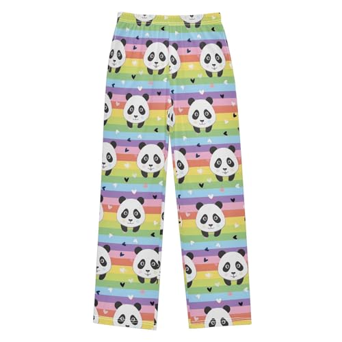 Panda Rainbow Stripes Pajamas Bottoms with Pockets Comfy Pjs Sleepwear Elastic Waistband Pajamas Pants Lounge Pants for 6-14 Years