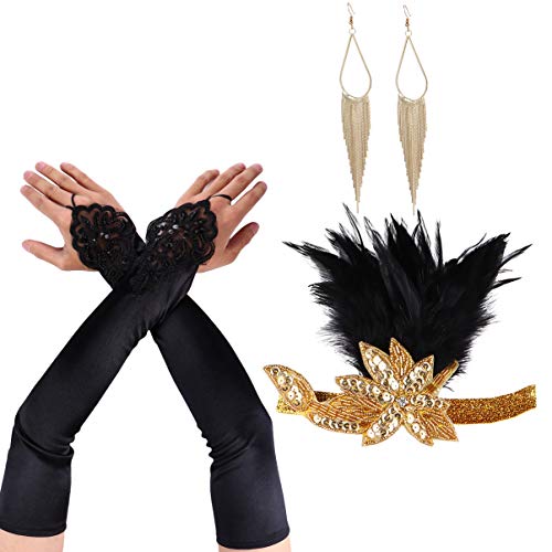 Beaupretty tiara de pena melindrosa colar brincos luvas suporte de cigarro para fantasia de Hallowee