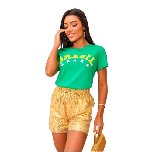 Camisa do Brasil Verde Feminina Camiseta Copa do Mundo 2022 Cor:Verde;Tamanho:Único - M (36 a 42) 3 Camisa do Brasil Verde Feminina Camiseta Copa do Mundo 2022 Cor:Verde;Tamanho:Único - M (36 a 42) - Imagem 3