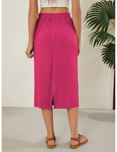 Image of Naggoo Midi Skirts for Women Summer Elastic High Waisted Basic Straight Skirt with Slit