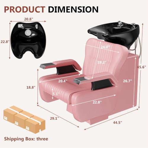 Image of Shampoo Bowl and Chair Set for Salon,Backwash Chair with Adjustable Tilting Porcelain Sink, Salon Hair Washing Station with Ceramic Shampoo Bowl Neck Rest