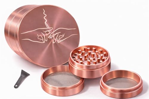 Metal Pink Herb Grinder - Four Piece Metal Tobacco Grinder with Pollen Catcher, Sharp Teeth & Magnetic top - Grinder for Dry Herbs & Spices