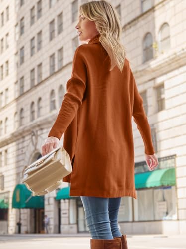 Image of LILLUSORY Women's Turtleneck Oversized Sweaters Long Batwing Sleeve Spilt Hem Tunic Pullover Knit Tops
