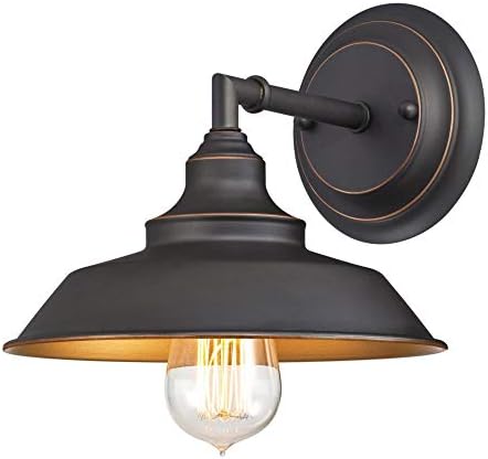 Westinghouse Lighting 6344800 Iron Hill One-Light Indoor Fixture, Oil Rubbed Bronze Finish with Highlights Wall Sconce, 1, Black