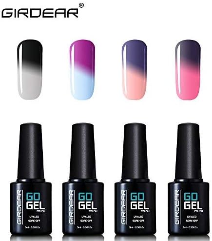 Girdear 4Pcs Gel Nail Polish Soak Off Thermal Temperature Changing Colour UV LED Maniure Gift Set Nail Lacquer Art Kit C030