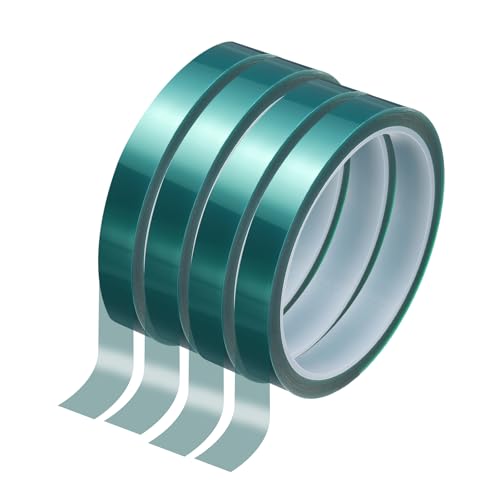 Image of HARFINGTON 4 Rolls High Temperature Masking Tape 15 /32 inch x108ft(12mmx33m) 0.05mm Thick PET Film Silicone Adhesive Heat Resistant Tapes for Heat Press Anodizing Circuit Board, Dark Green