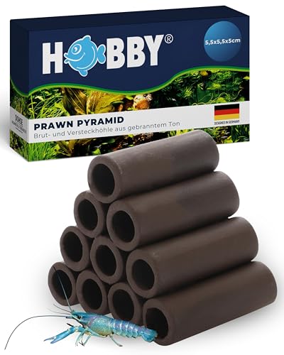 HOBBY Aquaristik Prawn Pyramid 4-3-2-1 dark I 6,5 x 5,5 x 5 cm I Brut- und Versteckhöhle aus gebranntem Ton für Krebse und Garnelen I Deko Höhle für Aquarienbewohner I Garnelenpyramide