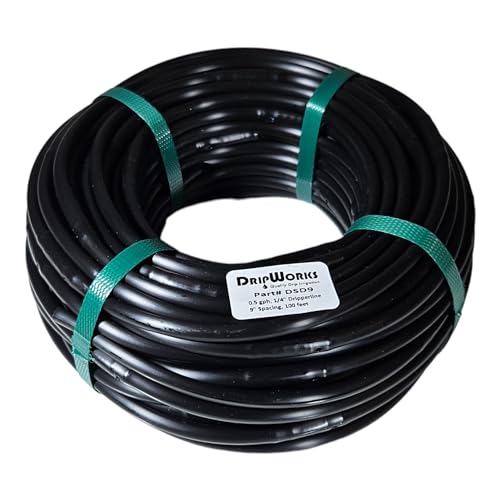 DripWorks 1/4" Soaker Dripline, Drip Irrigation Emitter Tubing, Low-Density Polyethylene (LDPE) (9" Spacing, 100 ft)