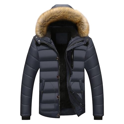 Parka à capuche en fourrure pour hommes : manteau thermique doublé polaire