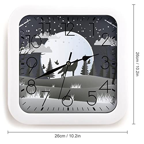 Pendule murale silencieuse moderne 26x26cm avec motif loup pour maison école et bureau