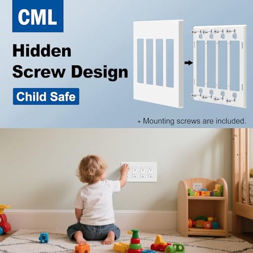 Placa decorativa de pared CML de 4 tomas sin tornillos en policarbonato resistente para interruptor 7
