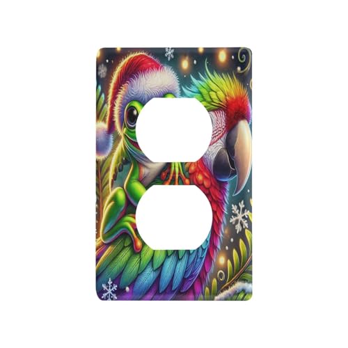 Christmas Frog Parrot Teal Light Switch Cover Decorative Receptacle Outlet Wall Plate Guard Plastic Wall Outlet Cover for Farmhouse Home Decor Livingroom (Duplex Outlets Cover)