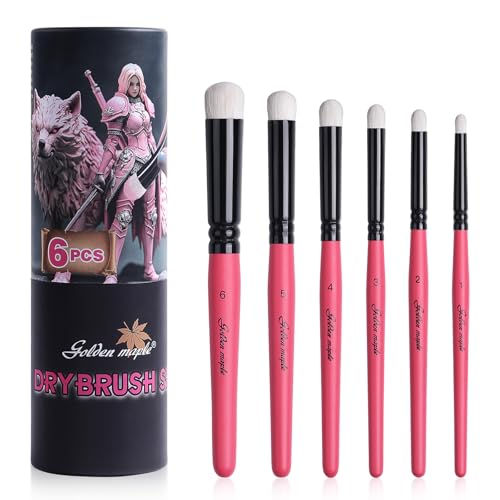 Golden Maple Set de Pinceles Dry Brush Miniatura 6 Piezas Profesional para Modelos, Figuras de Fantasía y Esmalte, Color Rojo