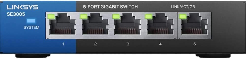 SE3005: 5-Port Gigabit Ethernet Unmanaged Switch, Computer Network, Auto-Sensing Ports Maximize Data Flow for up to 1,000 Mbps (Black, Blue)
