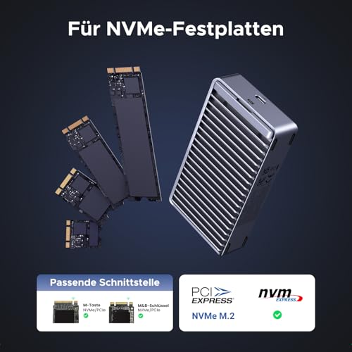 UGREEN 40Gbbps M2 SSD Gehäuse, USB4 nvme gehäuse kompatibel mit Thunderbolt 4 bis zu 3848MB/s, M.2 NVMe SSD Gehäuse kompatibel mit Mac mini M4, MacBook Pro M5 Pro/M5 Max, ASUS Z890