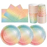 PYAILI Oro Arcobaleno Feste 72 Pezzi Festa della Addobbi Ragazza Compleanno Dambini Articoli Feste Set Include Piatto Usa e Getta Carta Party Tazze Tovaglioli-24 Ospiti