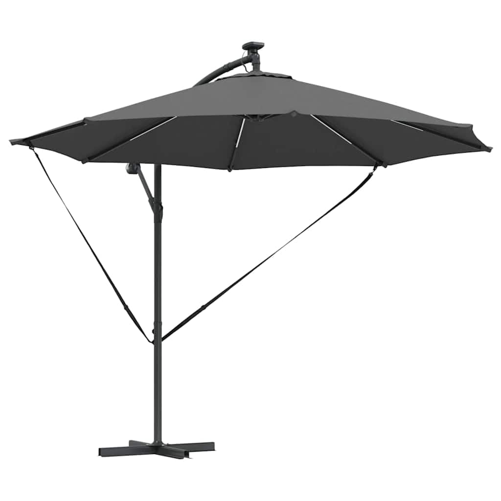 HGKMBRY Aluminium Cantilever Banana Parasol 294x294x248 cm, 360 Degree Rotation Garden Parasol with Polyester Canopy, Manual Crank, Solar LED Lights for Patio Garden