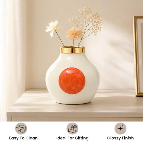 Image of Urban Born Decorative Vases for Living Room | Home Decor Shelves | Flower Vases | Stylish Vase Sets (Ivory 15 X 15 X 15 CM)