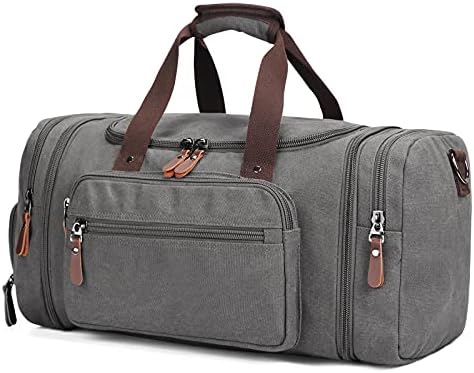 50L Travel Duffel Bags for Men Canvas Weekender Bag Overnight Carry on Bag (Gray) 1 50L Travel Duffel Bags for Men Canvas Weekender Bag Overnight Carry on Bag (Gray)