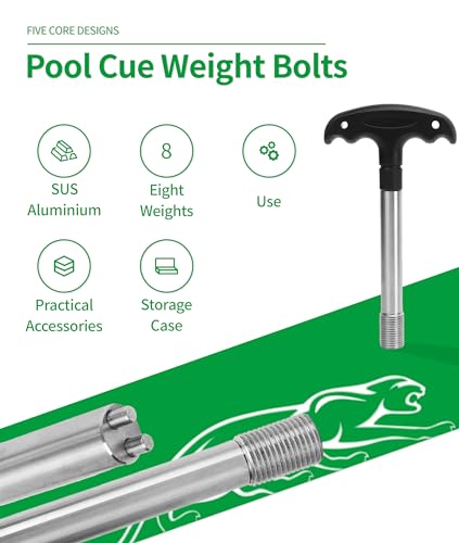 Pool Cue Weight Bolts, 8 Weight Options SUS and Aluminum Djustable Weight Billiard Screw Tool, Pool Cue Weight Bolts Kit for Pool Billiard Cues with Detachable Handle