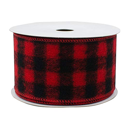 Image of Buffalo Plaid Wired Ribbon Decoration - 2 1 /2 inch x 10 Yards, Flannel Black & Red Check Decor, Wreath, Farmhouse, Gifts, Wrapping, Bows, Gift Basket, Fall, Christmas, Valentine's Day