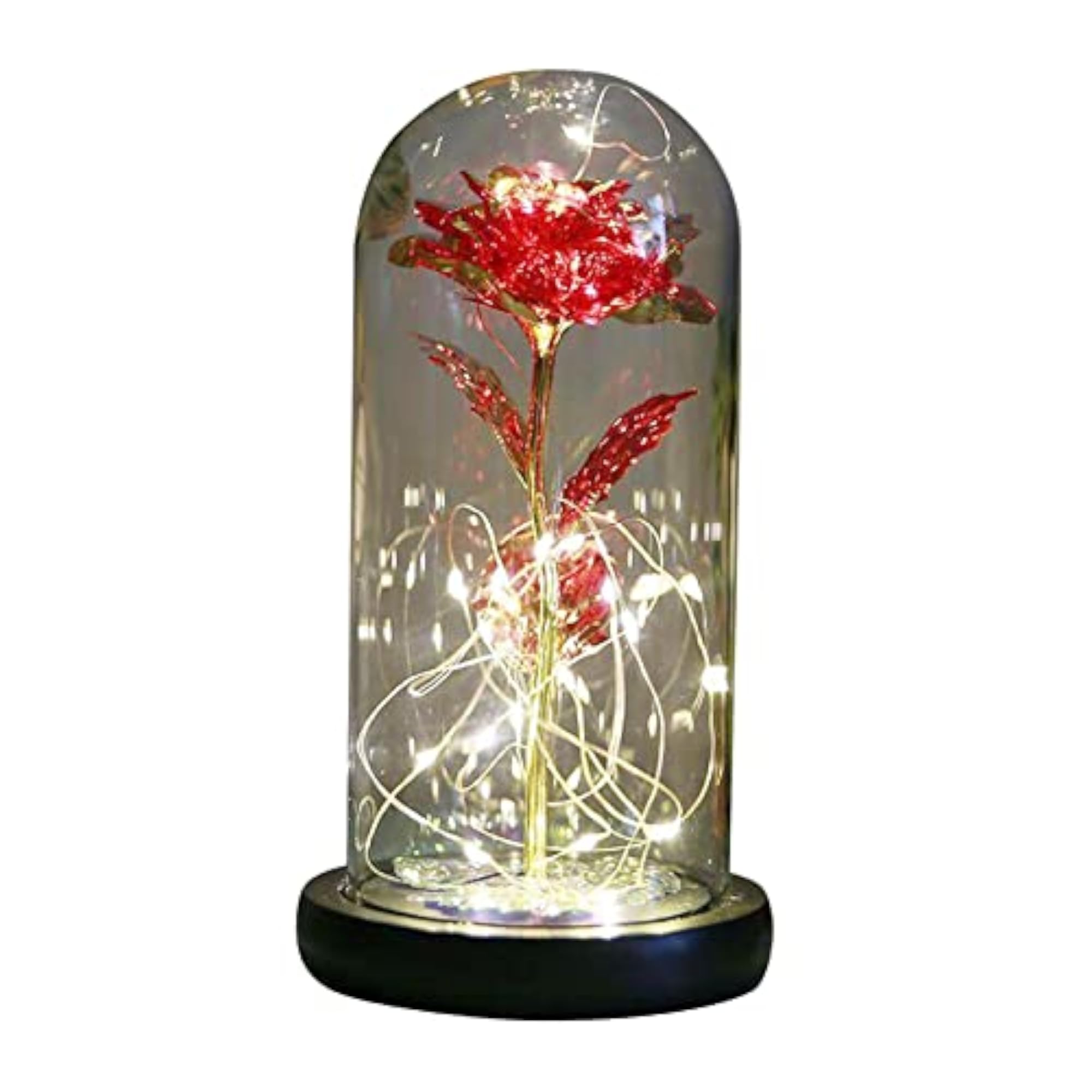 Galaxy Rose Flowers Forever in Glass Dome with Colorful LED Light