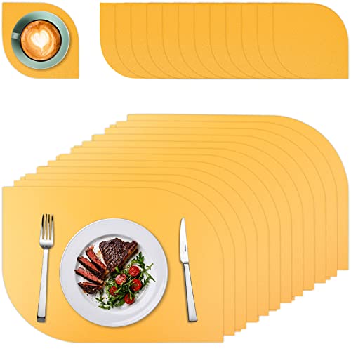 Lot de 4 Set de Table Cuir Synthétique, SWAWIS Set de Table Lavable Antidérapant Dessous de Table Rectangulaire 43x30 CM+10x10CM Sets de Table Cuir PU Napperons sous-Verres, Jaune Cover