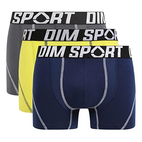 Dim Boxer Sport Coton Stretch Maintien renforcé Lot de 3 - Homme - Gris granit/ Bleu de berlin/ vert tilleul - FR 4 / L