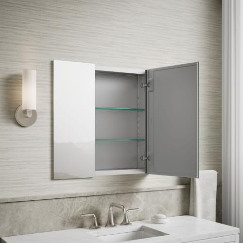 Image of Kohler 55063-NA Embark Slim Medicine Cabinet Mirror, Adjustable Shelves with Mirrored Doors, 25 in. W x 26 in. H