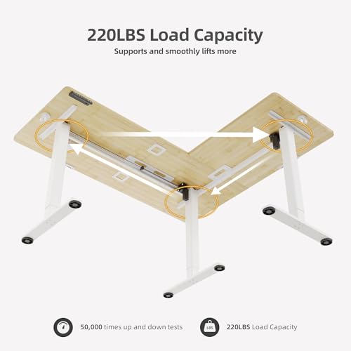 Image of Claiks L Shaped Standing Desk Dual Motor 63x55 Inch Bamboo